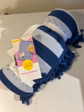 Sun Squad Blue & White Striped Beach Blanket For 2